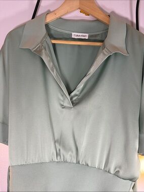 Calvin Klein Sage Green Short Sleeve V-Neck Polo Tunic and pants SET
